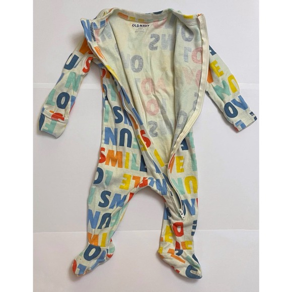 Old Navy Zip Up Footie PJs Smile Love Fun Zip Pajamas Family Matching 3-6 Months - Picture 2 of 8